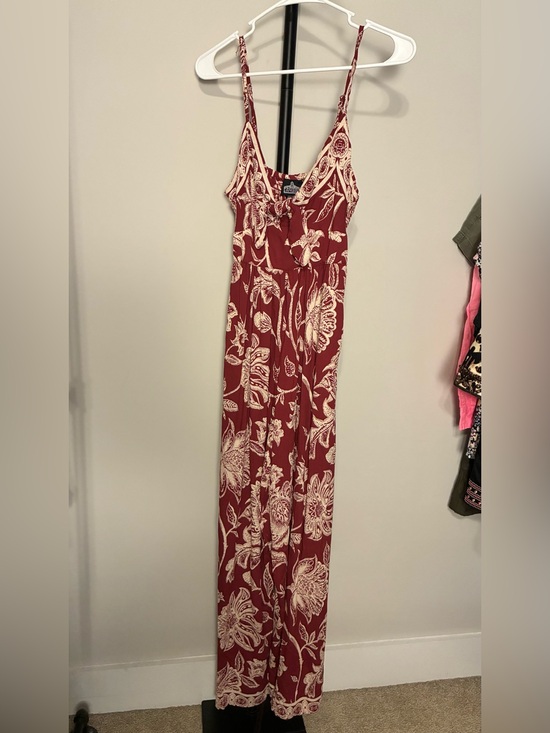 Angie Pants - New! Angie Red Boho Floral Print Sleeveless Jumpsuit Wide Leg Adj Straps Small